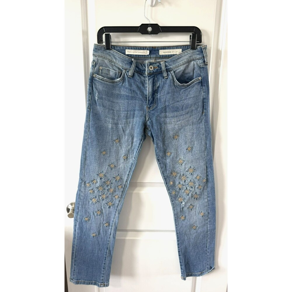 Pilcro and the Letterpress Slim boyfriend Jeans 27 Blue gold Embroidered